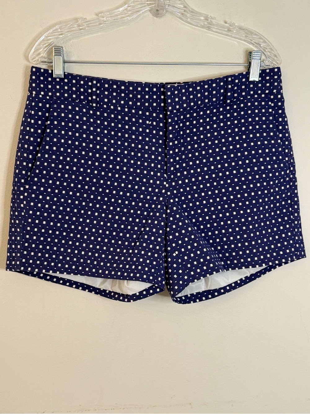 Banana Republic Shorts navy blue & white square embroidered polka dots SZ 8